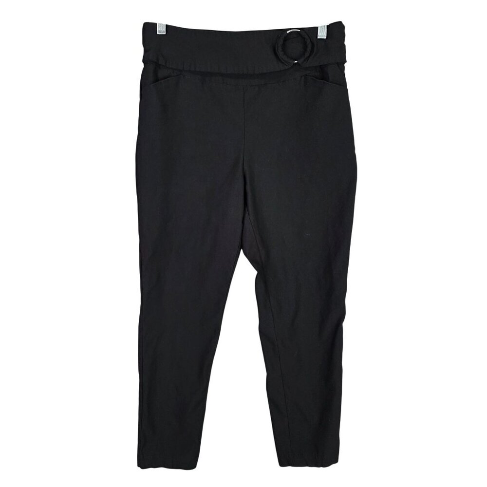 Womens Black Cato Hi-Rise Belted Stretch Dress Pants Rayon Blend Stretch Size 8
